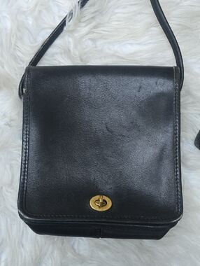 Vintage Coach 1998 Black Leather Turnlock Crossbody Rehab Bag